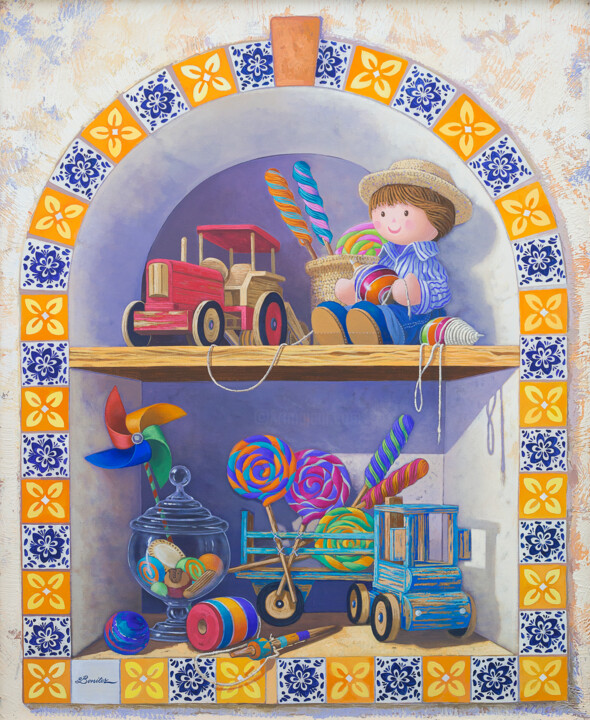 Schilderij getiteld "Alacena juguetes de…" door Roberto Benitez, Origineel Kunstwerk, Olie