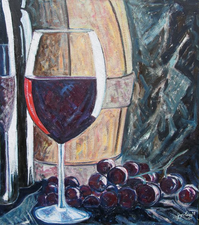 Painting titled "La botte e il vino" by Roberto Bertani, Original Artwork, Oil