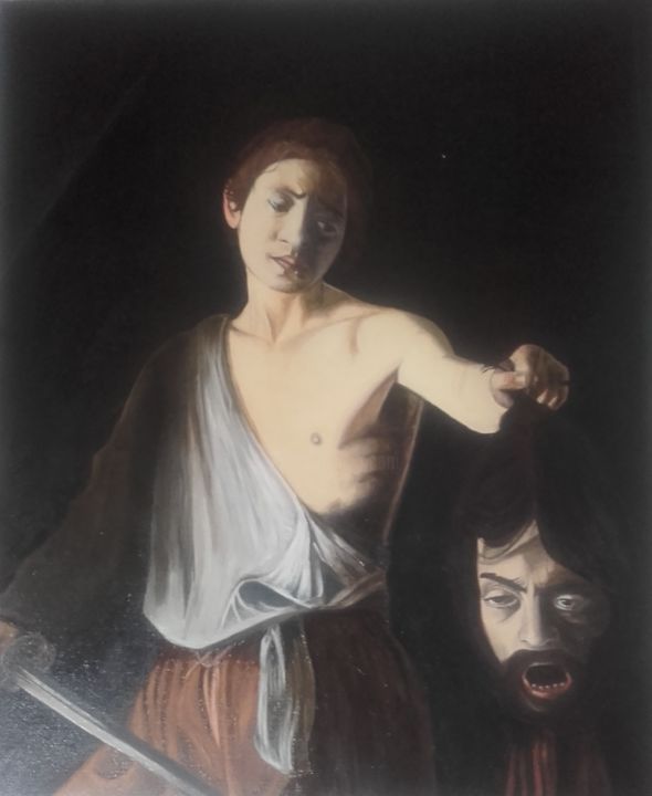 Schilderij getiteld "David tenant la têt…" door Pasqualon Sebastien, Origineel Kunstwerk, Olie