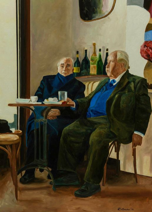 Pittura intitolato "al caffe’" da Roberto Carradori, Opera d'arte originale, Olio