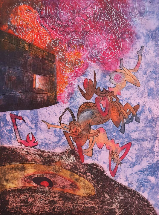 Incisioni, stampe intitolato "HOM'MERE (CHAOSMOS)…" da Roberto Matta, Opera d'arte originale, Acquaforte
