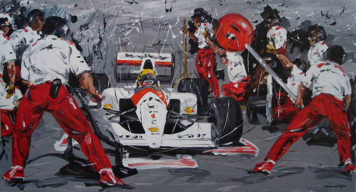 Painting titled "Senna Pit Stop" by Roberto Muccillo, Original Artwork