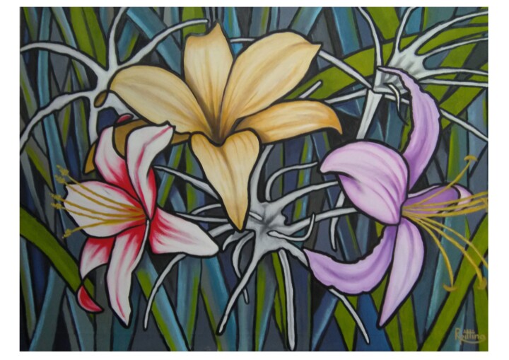 Painting titled "MAGIC FLOWERS" by Roberto Pittino, Original Artwork, Oil