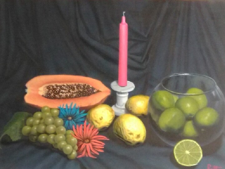 Painting titled "STILL LIFE WITH CAN…" by Roberto Pittino, Original Artwork, Oil Mounted on Wood Stretcher frame
