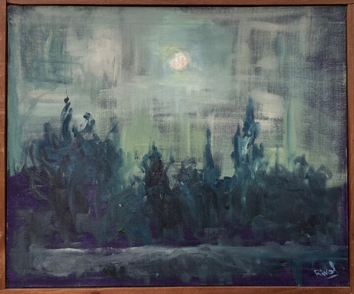 Malerei mit dem Titel "night moon" von Roberto Rivas, Original-Kunstwerk, Öl