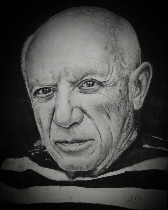 Drawing titled "Pablo Picasso" by Roberto Sallén, Original Artwork, Graphite