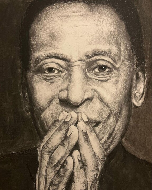 제목이 "Pelé"인 그림 Roberto Sallén로, 원작, 흑연