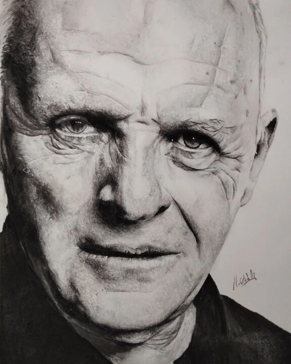 Rysunek zatytułowany „Anthony Hopkins” autorstwa Roberto Sallén, Oryginalna praca, Grafit