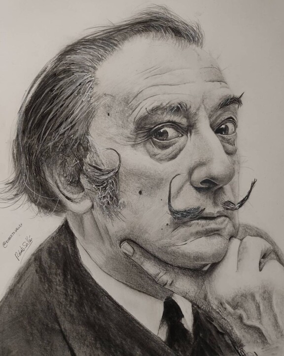 Drawing titled "Dalí" by Roberto Sallén, Original Artwork, Graphite