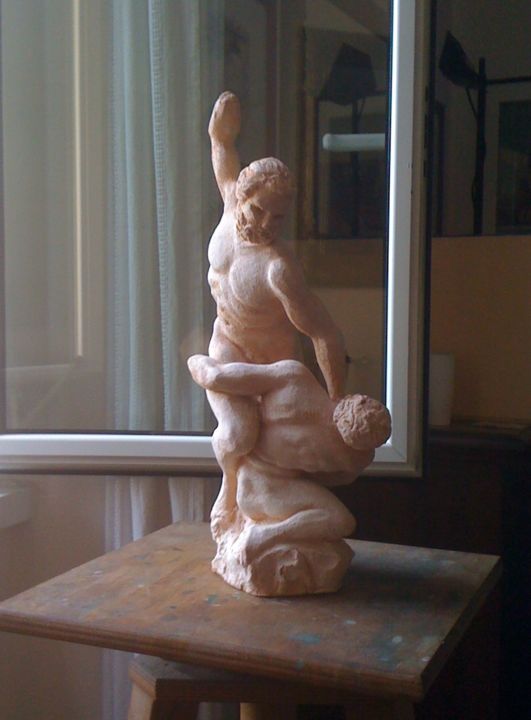 Sculpture titled "Uccisione di Caco" by Roberto Vesci, Original Artwork, Terra cotta