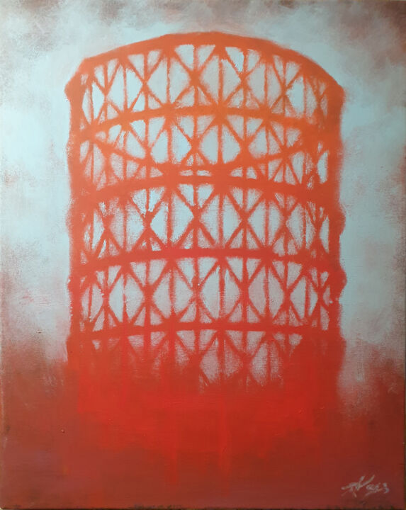 Painting titled "Gasometer in Rome" by Roberto Vesci, Original Artwork, Acrylic