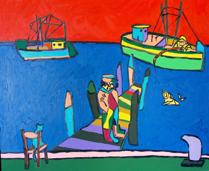 Painting titled "pesca" by Roberto Aere, Original Artwork, Acrylic