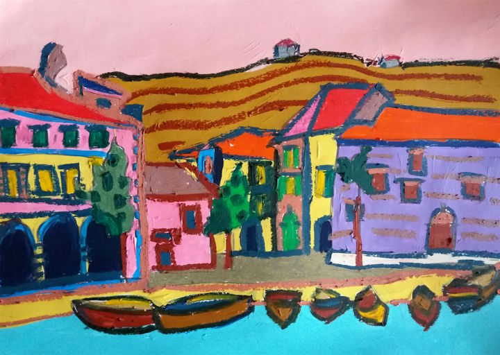 Painting titled "Torri primi '900" by Roberto Aere, Original Artwork, Acrylic