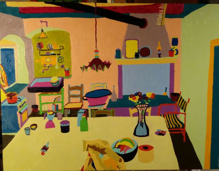 Pittura intitolato "la-cucina-di-iaia" da Roberto Aere, Opera d'arte originale