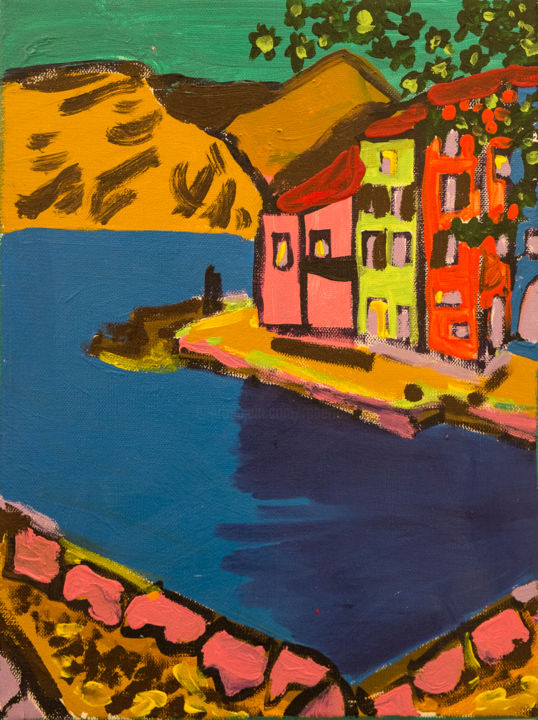 Painting titled "porto di Brenzone" by Roberto Aere, Original Artwork, Acrylic