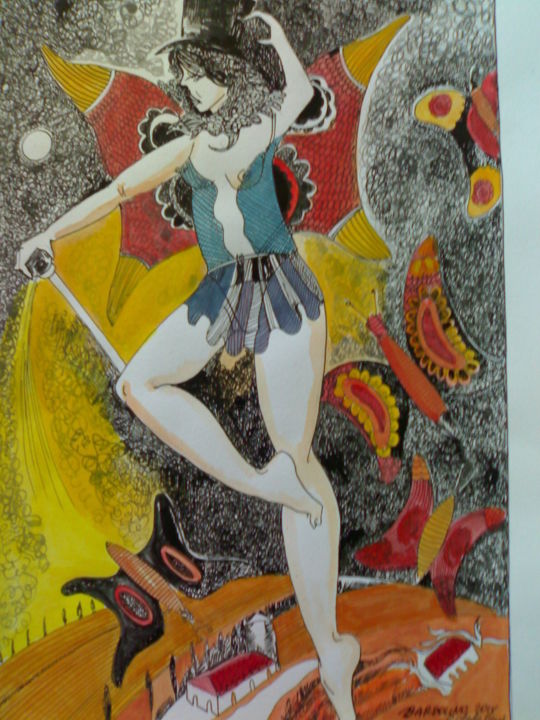 Disegno intitolato "danzando-con-le-far…" da Roberto Corso, Opera d'arte originale,