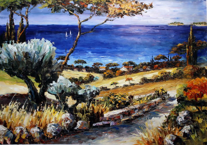 Painting titled "Oliver Trees by Sea" by Roberto Fisano, Original Artwork, Oil