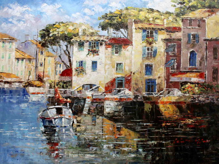 Pittura intitolato "Lake of Garda Italy" da Roberto Fisano, Opera d'arte originale, Olio