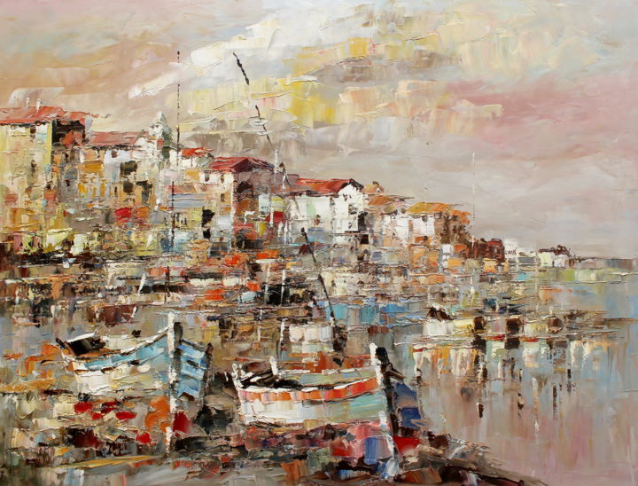 Peinture intitulée "Fishing Villages Ex…" par Roberto Fisano, Œuvre d'art originale, Huile