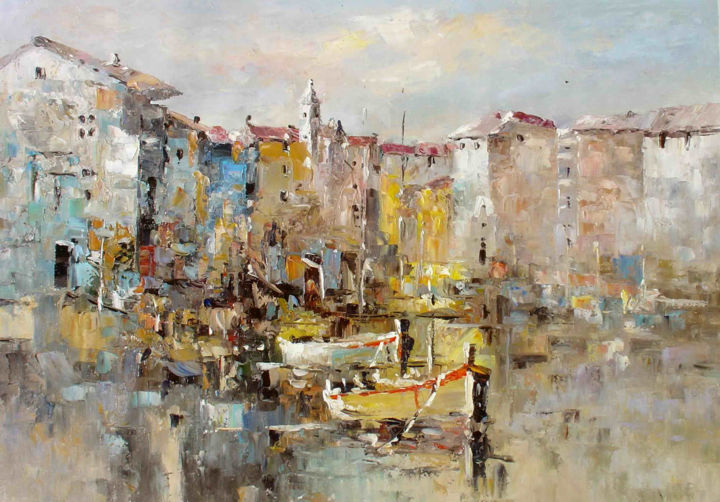 Malerei mit dem Titel "Fishing Villages Ex…" von Roberto Fisano, Original-Kunstwerk, Öl