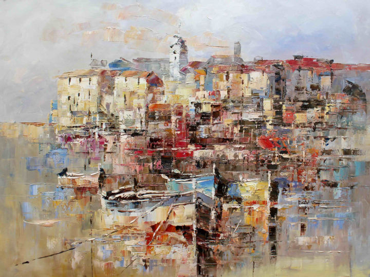 Painting titled "Fishing Villages Ex…" by Roberto Fisano, Original Artwork, Oil