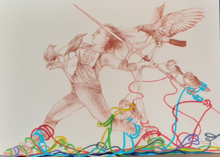 Disegno intitolato "giavellotto 2" da Roberto Orlandi, Opera d'arte originale, Matita