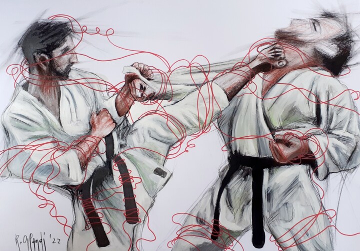 Dibujo titulada "Karate" por Roberto Orlandi, Obra de arte original, Lápiz