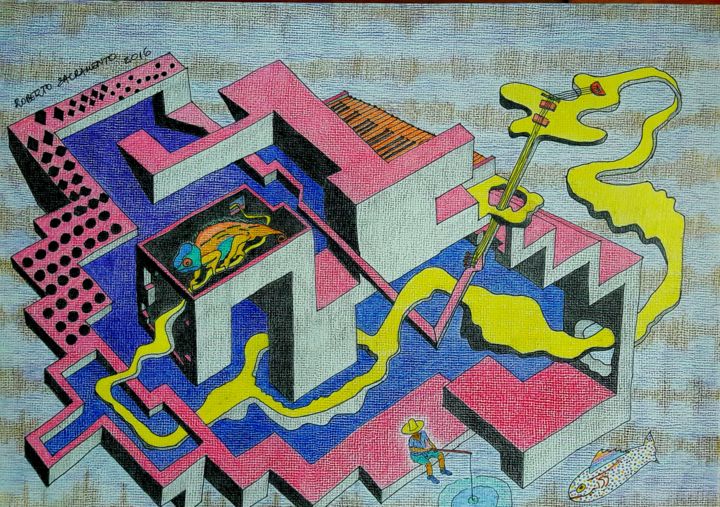 Peinture intitulée "A guitarra do camal…" par Roberto Sacramento, Œuvre d'art originale, Pastel
