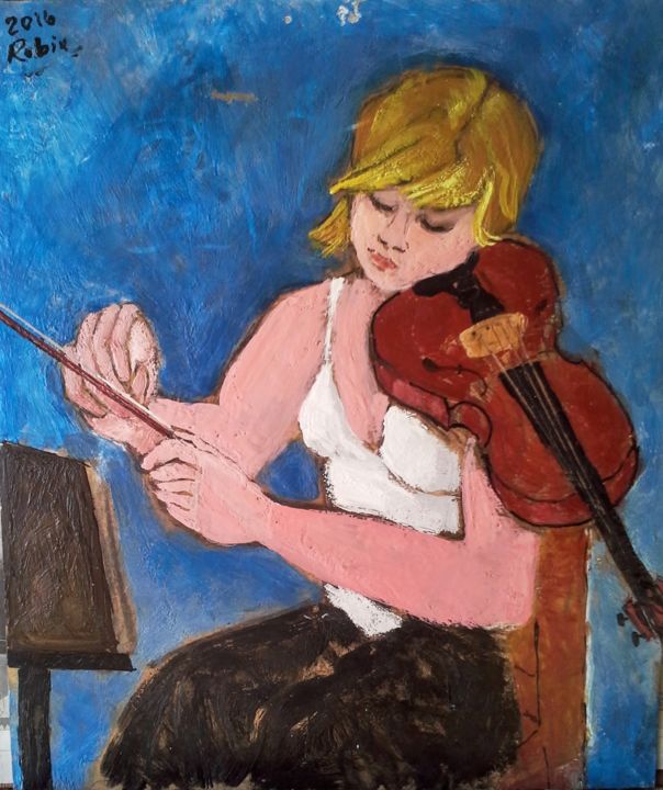 Painting titled "Music, the rosin" by Robin, Original Artwork, Encaustic
