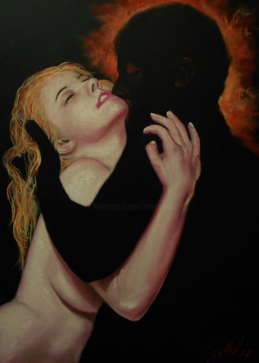 Drawing titled "L'amoureuse" by Robert Rachel, Original Artwork, Pastel