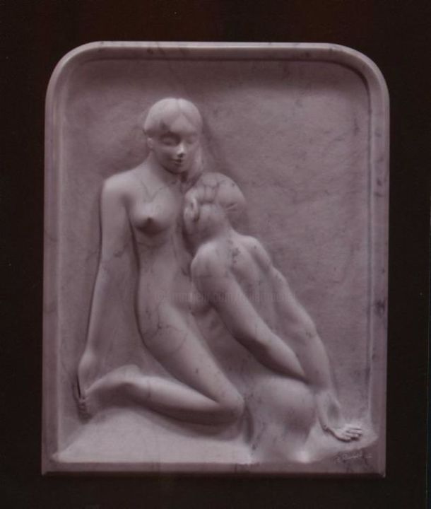 Sculptuur getiteld "The kiss" door Robert Rachel, Origineel Kunstwerk, Steen