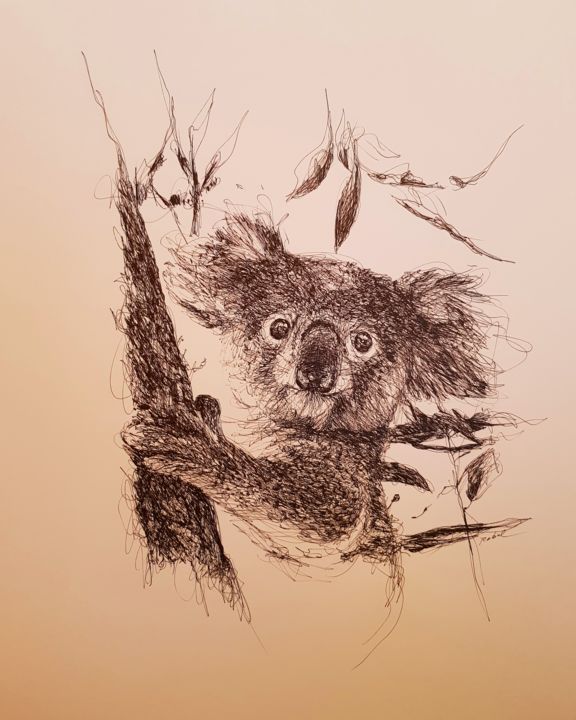 Zeichnungen mit dem Titel "Koala" von Karl Robial, Original-Kunstwerk, Tinte