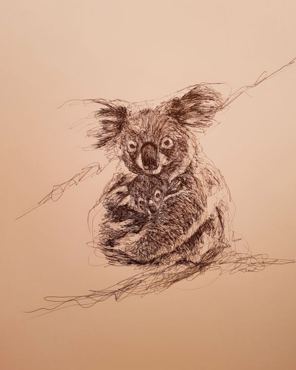 Tekening getiteld "Koala.." door Karl Robial, Origineel Kunstwerk, Inkt