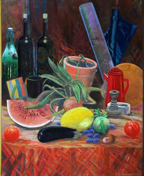 Painting titled "Still life with bol…" by Robin Coltrin, Original Artwork, Oil