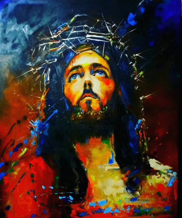 Painting titled "Jesús rostro" by Robin Paternina Montes, Original Artwork, Oil