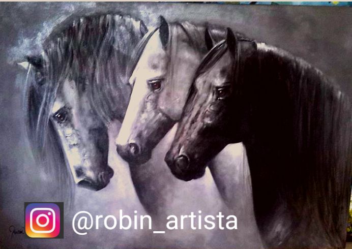 Painting titled "Caballos" by Robin Paternina Montes, Original Artwork