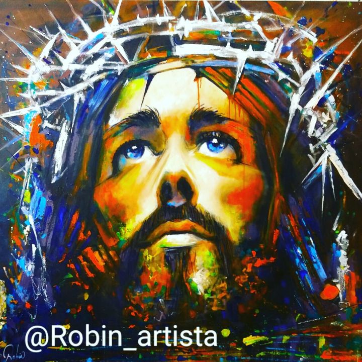 Painting titled "Jesús face" by Robin Paternina Montes, Original Artwork, Oil