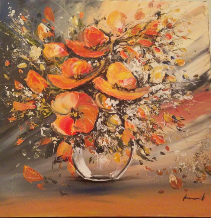 Painting titled "TRAMONI, bouquet de…" by Robin (robinjaninv), Original Artwork, Oil