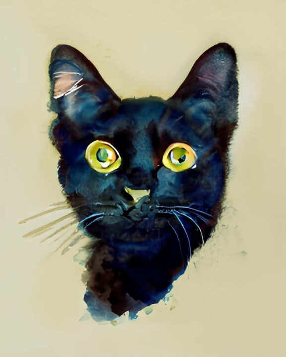 Drawing titled "Black cat" by Robin Fadel, Original Artwork, Ink