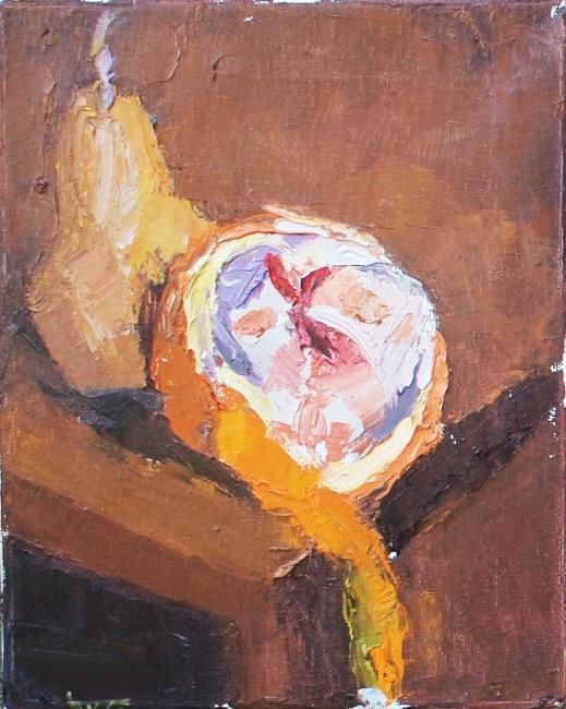 Malerei mit dem Titel "Orange and Pear" von Robin Frey, Original-Kunstwerk, Öl
