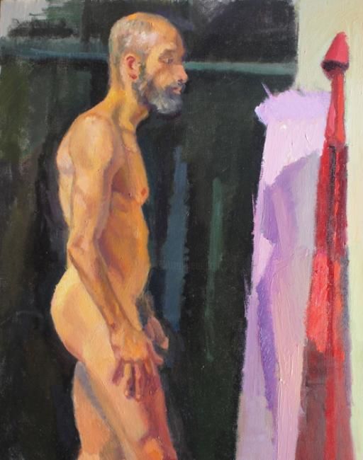 Painting titled "Male Nude" by Robin Frey, Original Artwork, Oil