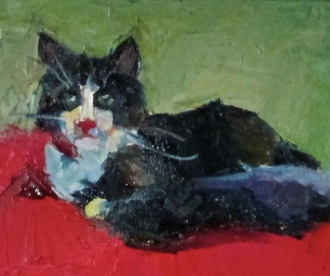 Painting titled "Kitty Cat" by Robin Frey, Original Art, Oil