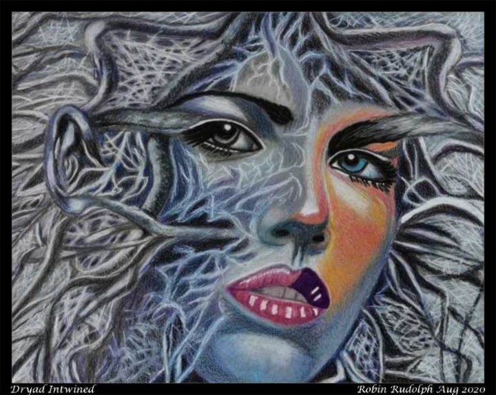 Drawing titled "Dryad Intwined" by Robin Rudolph, Original Art, Pencil