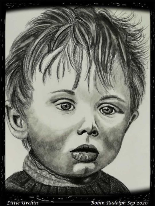 Drawing titled "Little Urchin" by Robin Rudolph, Original Art, Pencil