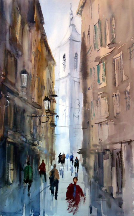Painting titled "st-Réparate,Nice" by Jean-Yves Roblès, Original Artwork, Watercolor