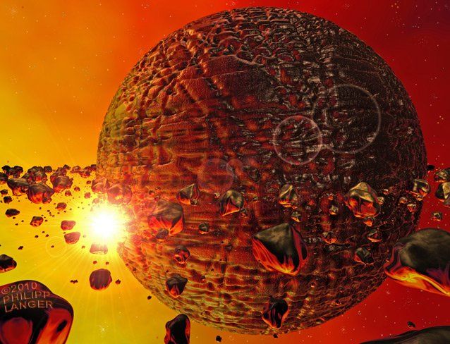Digitale Künste mit dem Titel "Planetoid mit Traba…" von Philipp Langer, Original-Kunstwerk, 3D Modellierung