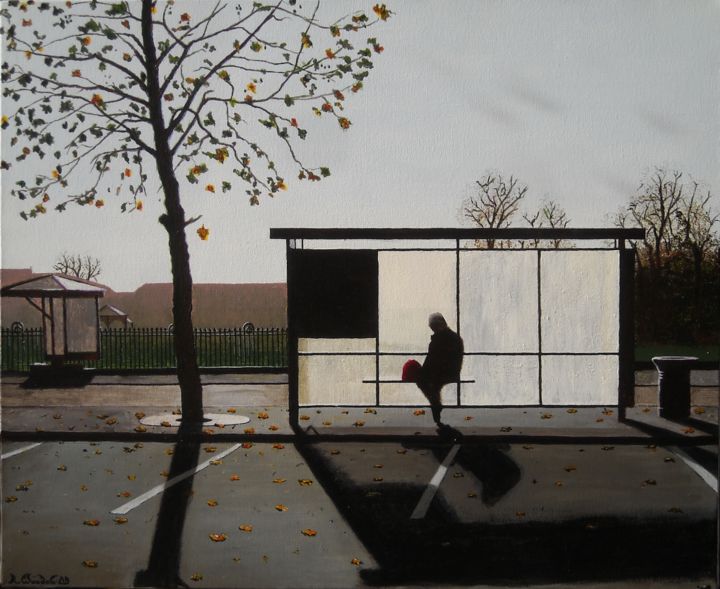 Peinture intitulée "L'attente au sac ro…" par Robert Wundele, Œuvre d'art originale, Acrylique