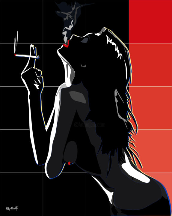 Peinture intitulée "jeune femme qui fume" par Roby Marelly, Œuvre d'art originale, Huile
