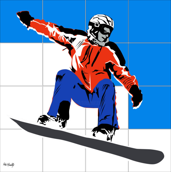 Malerei mit dem Titel "Snowboard" von Roby Marelly, Original-Kunstwerk