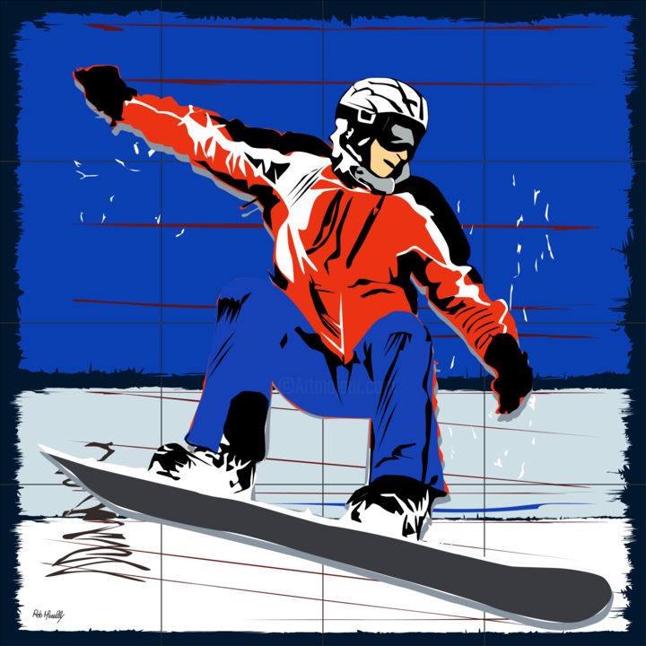 Schilderij getiteld "snowboard" door Roby Marelly, Origineel Kunstwerk